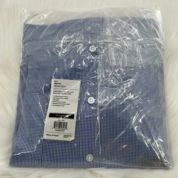 Ministry of Supply Gemini Woven Shirt - Blue/White Checker - XXL - New with tags
